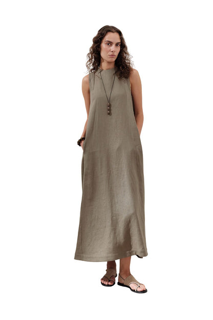Leinenkleid mit Raffung, weit geschnitten, schwarz