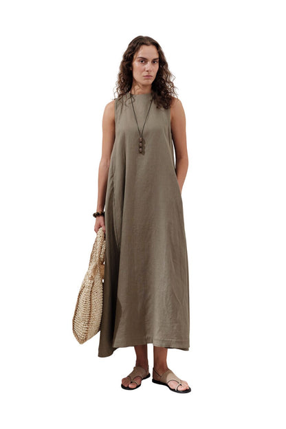 Leinenkleid mit Raffung, weit geschnitten, schwarz