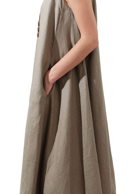 Leinenkleid mit Raffung, weit geschnitten, schwarz