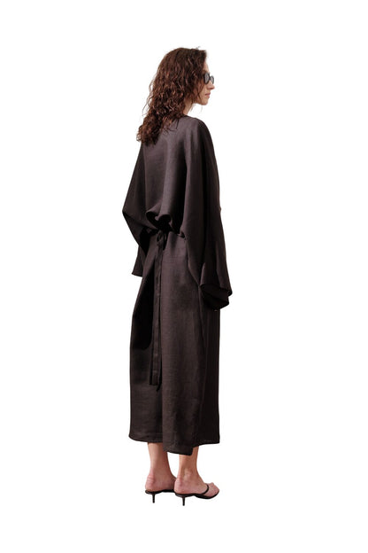 Leinenkleid mit breitem Bindeband, schwarz