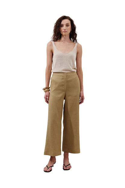 Leinenhose mit weitem Bein, schwarz