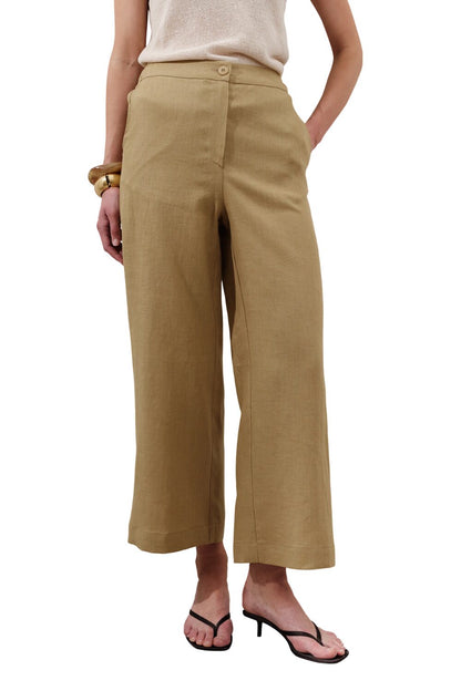 Leinenhose mit weitem Bein, schwarz