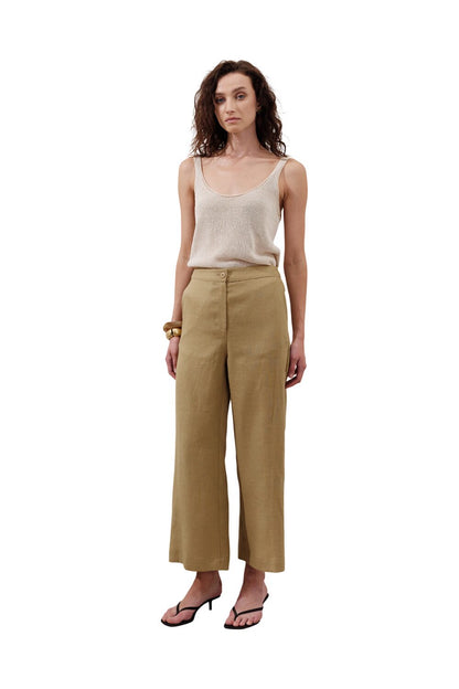Leinenhose mit weitem Bein, schwarz
