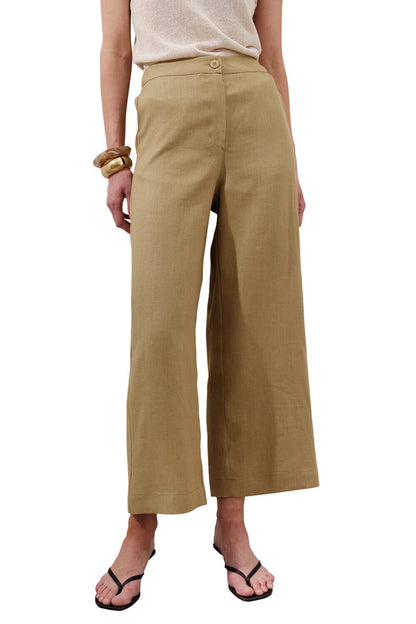 Leinenhose mit weitem Bein, schwarz