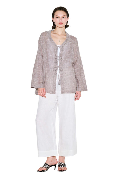 Bluse aus Leinenmischung zum Binden, braun
