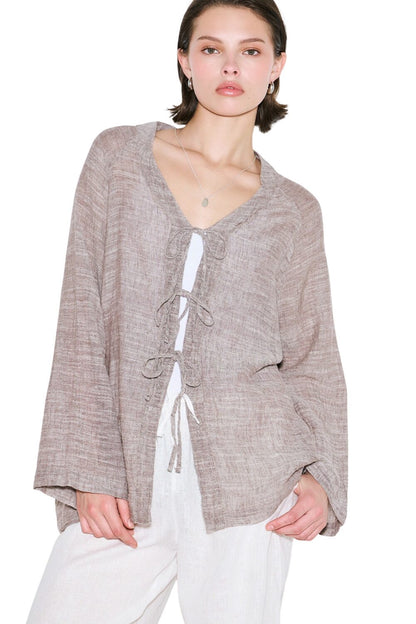Bluse aus Leinenmischung zum Binden, braun