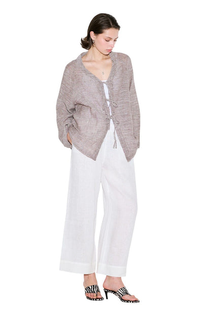 Bluse aus Leinenmischung zum Binden, braun