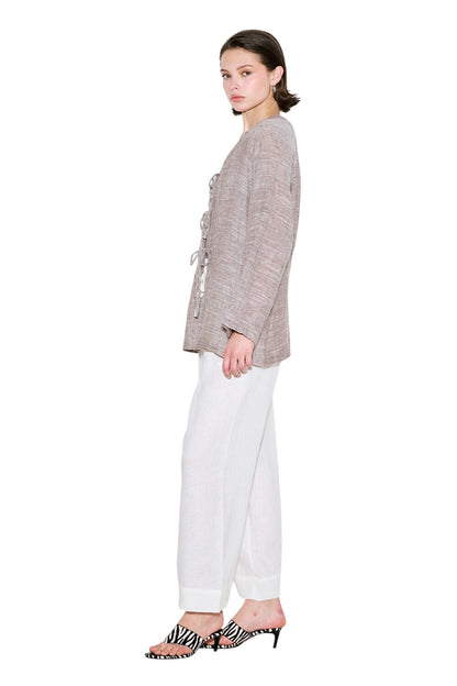 Bluse aus Leinenmischung zum Binden, braun