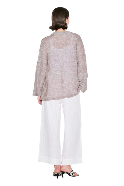 Bluse aus Leinenmischung zum Binden, braun