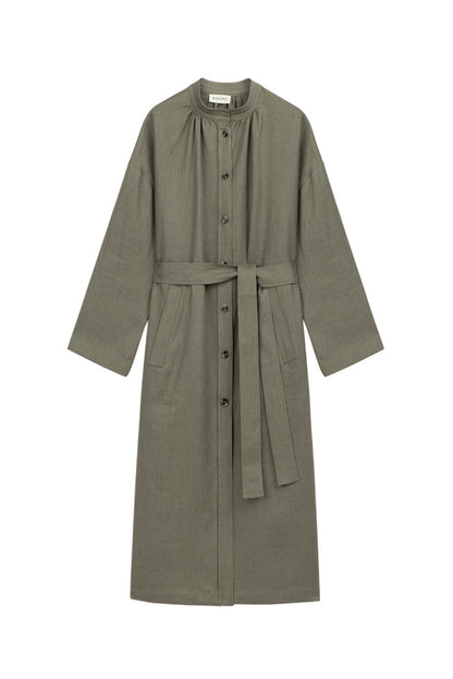 Lange Tunika mit Leinengürtel in Khaki