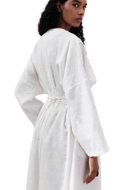Leinenkleid mit Falten, schwarz