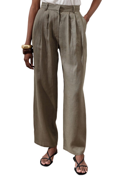 Leinenhose mit Falten, weit, schwarz