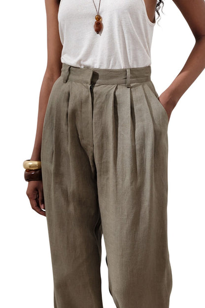 Leinenhose mit Falten, weit, schwarz