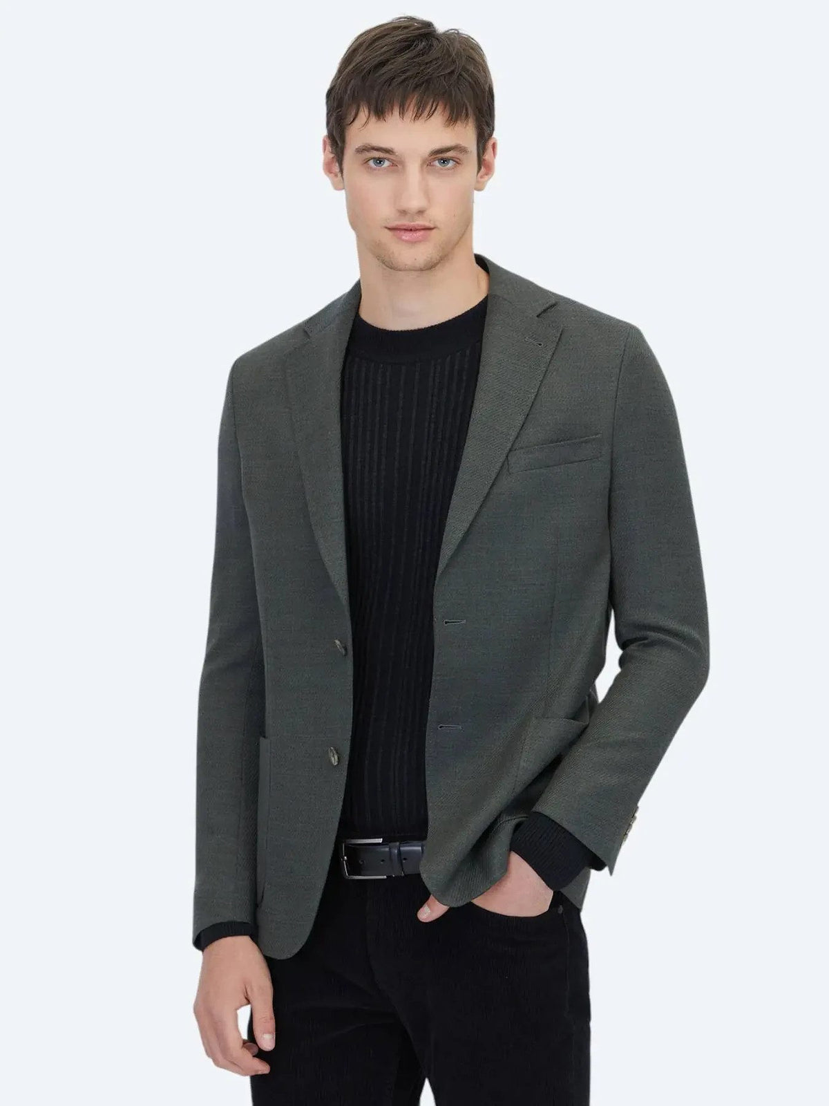Khaki Modern Fit Wollmischjacke