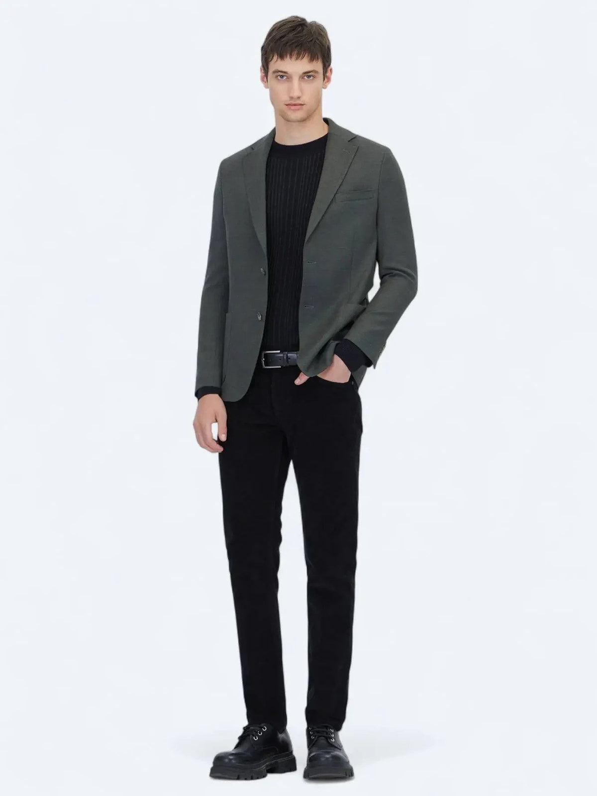 Khaki Modern Fit Wollmischjacke