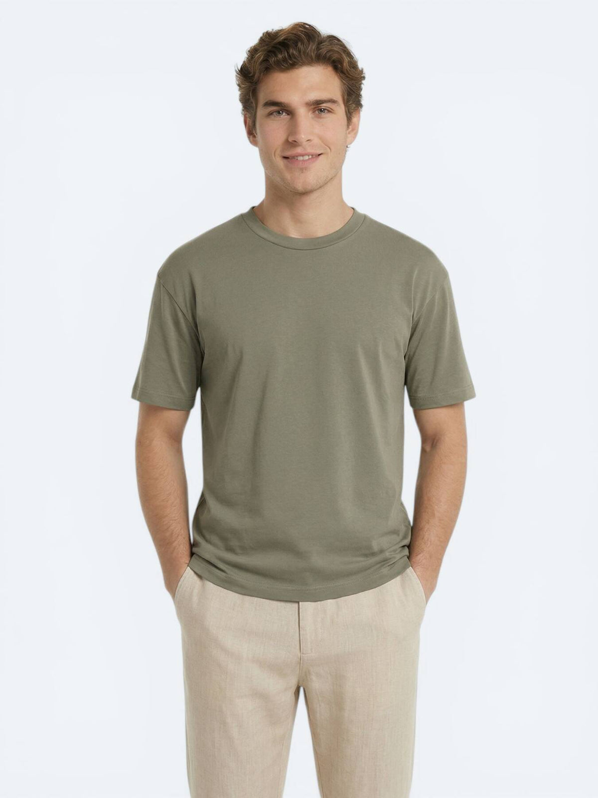 Khaki Unifarben 100% Baumwoll T-Shirt