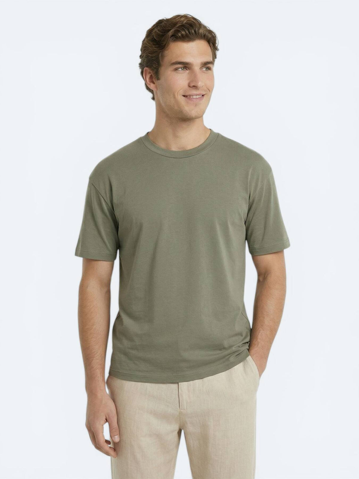 Khaki Unifarben 100% Baumwoll T-Shirt