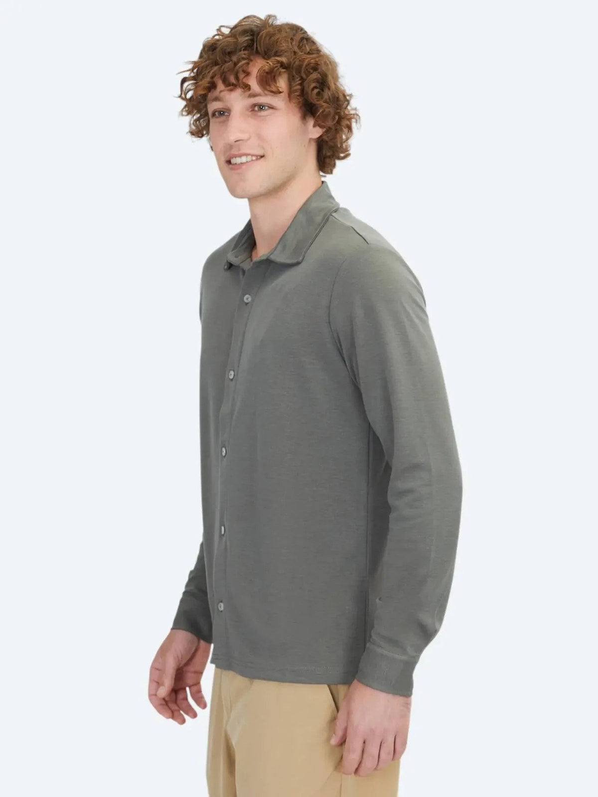 Khaki Einfarbig Normale Passform Strick Freizeithemd