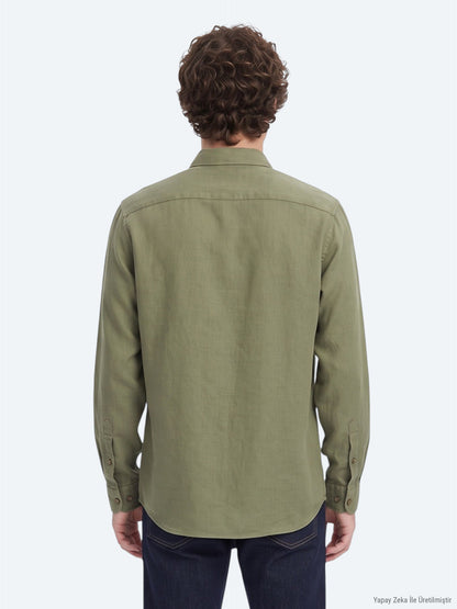 Khaki Regular Fit Weben Freizeithemd