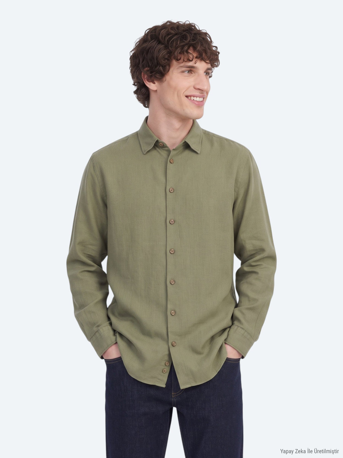 Khaki Regular Fit Weben Freizeithemd