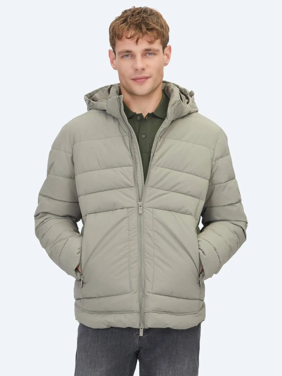Khaki Regular Fit Kapuzen Freizeitjacke