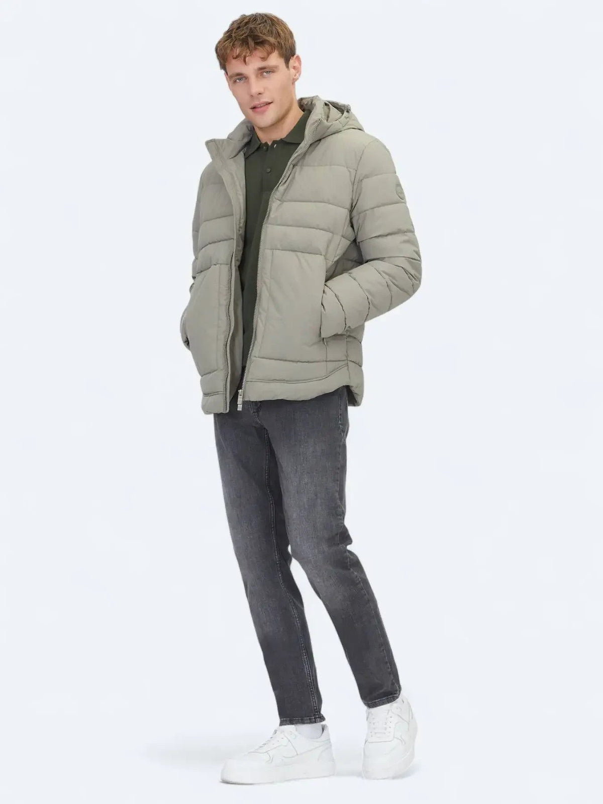 Khaki Regular Fit Kapuzen Freizeitjacke