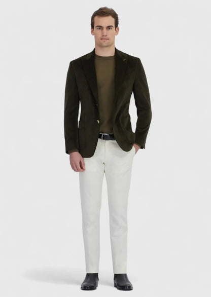 Khakifarbene, gerippte Zeroweight-Slim-Fit-Jacke aus 100 % Baumwolle