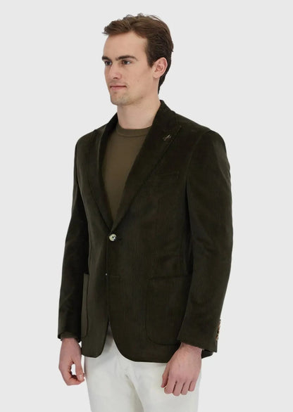 Khakifarbene, gerippte Zeroweight-Slim-Fit-Jacke aus 100 % Baumwolle