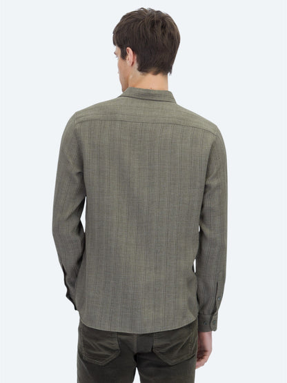 Khaki Gestreiftes Regular Fit Weben Freizeithemd