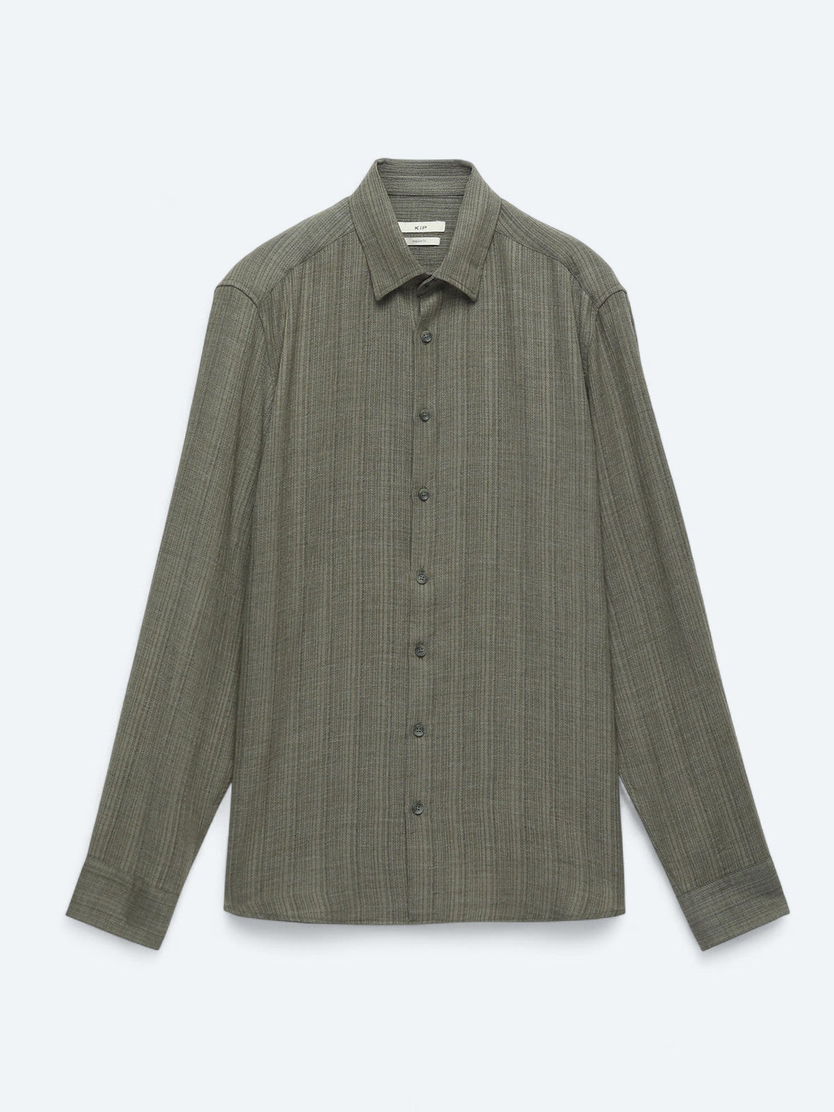 KİP Khaki Gestreiftes Regular Fit Weben Freizeithemd