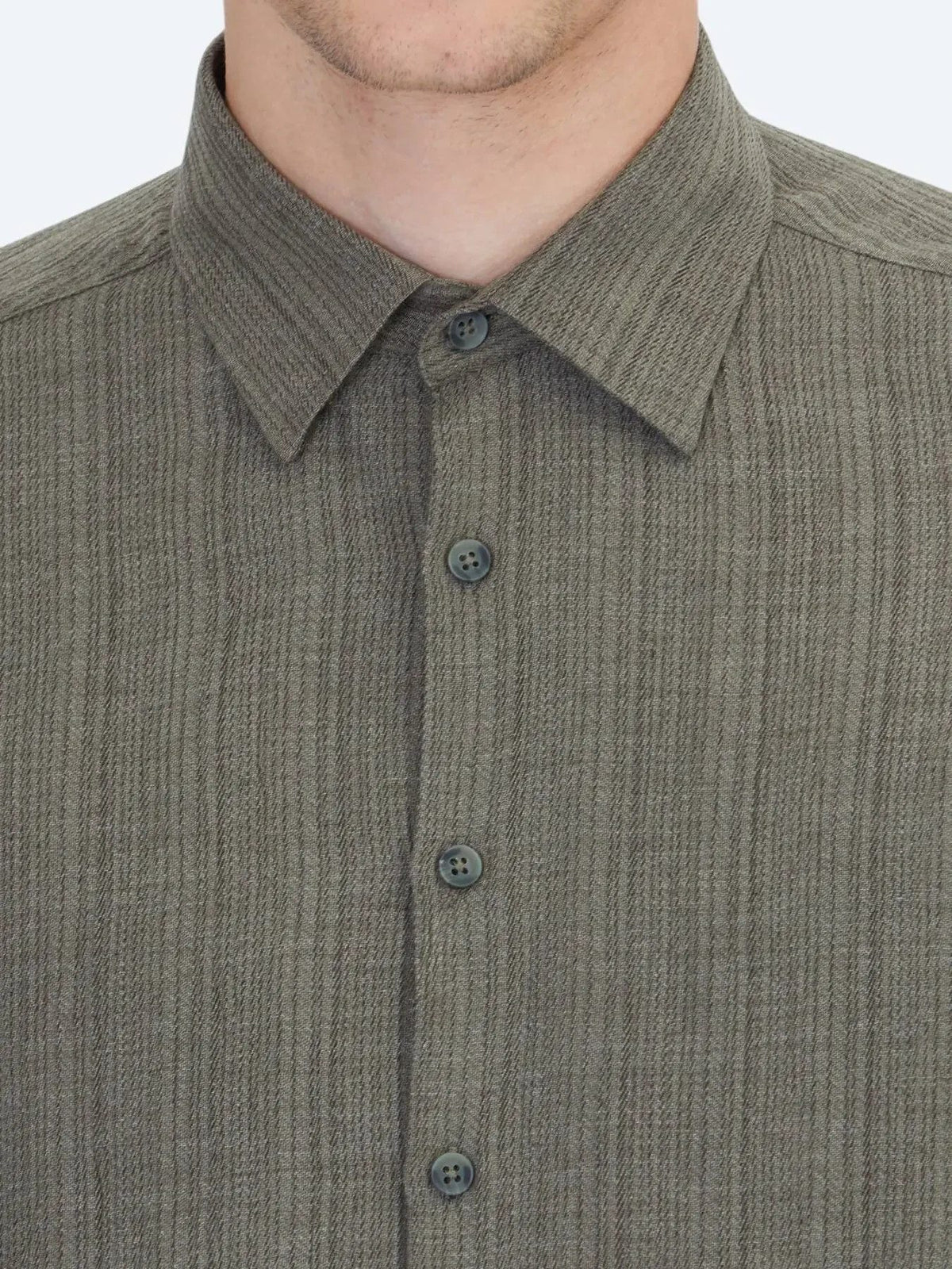Khaki Gestreiftes Regular Fit Weben Freizeithemd