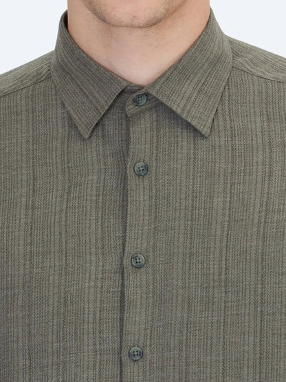 Khaki Gestreiftes Regular Fit Weben Freizeithemd