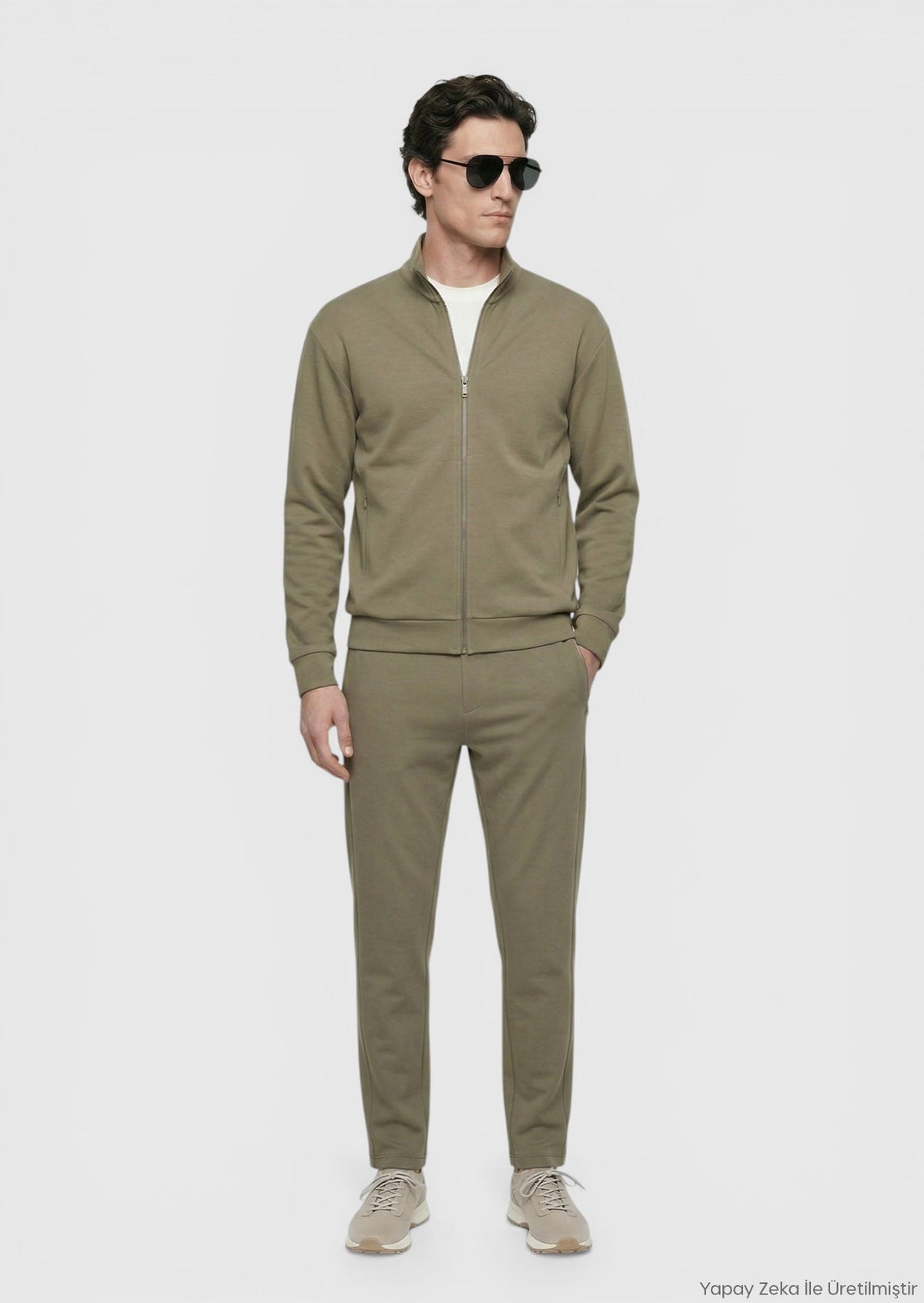 Khaki Rollkragen Sweatshirt schlicht