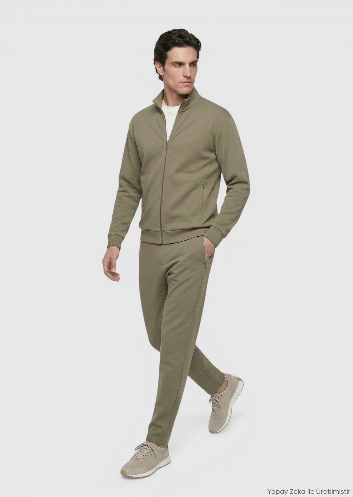 Khaki Rollkragen Sweatshirt schlicht