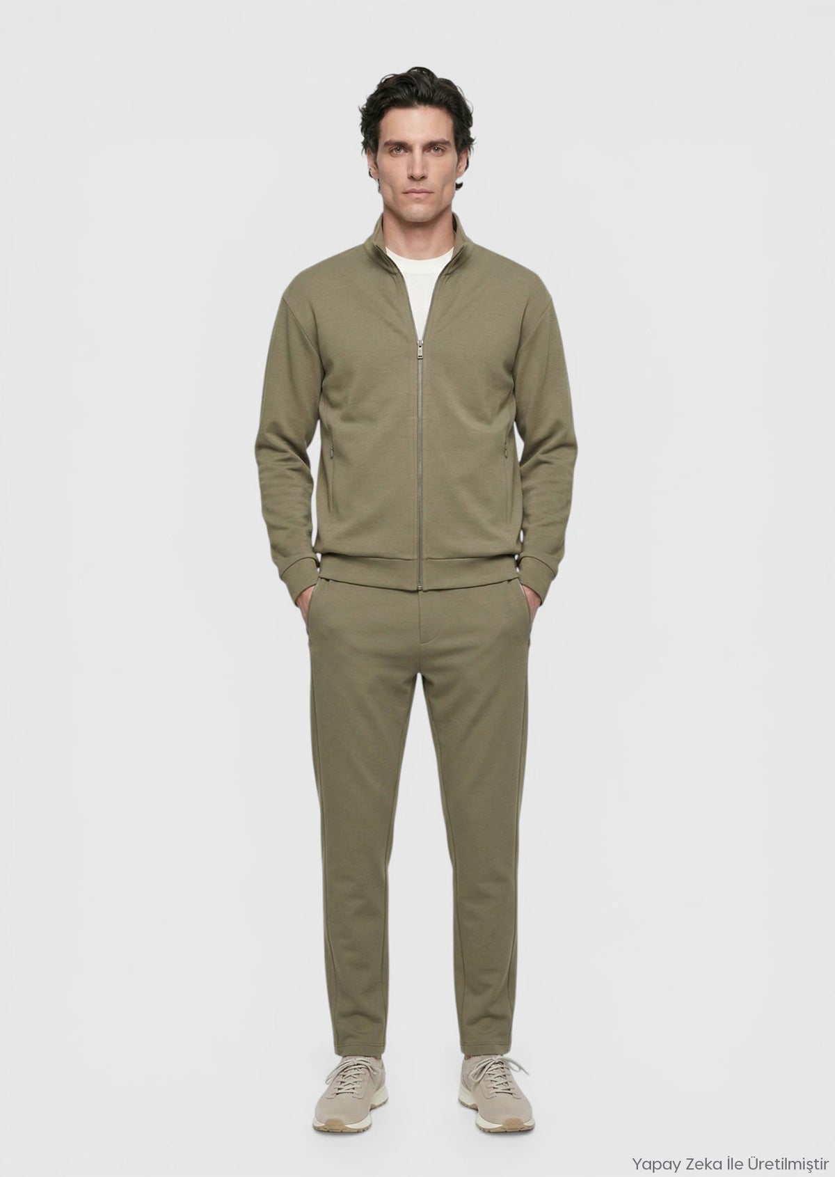 Khaki Rollkragen Sweatshirt schlicht