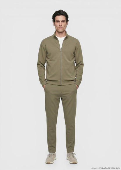 Khaki Rollkragen Sweatshirt schlicht