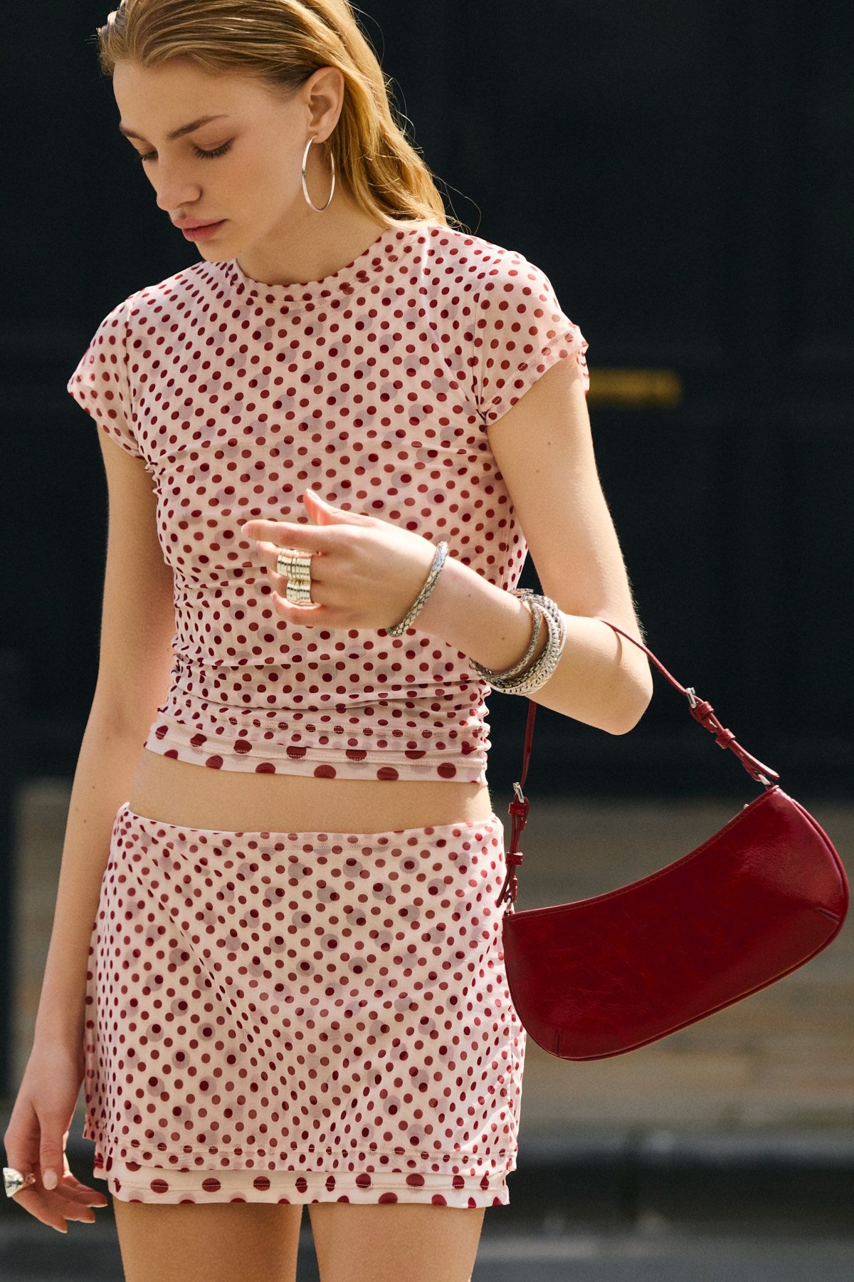 GRIMELANGE KIERAL Pinke Punkte Stufenbluse Rosa