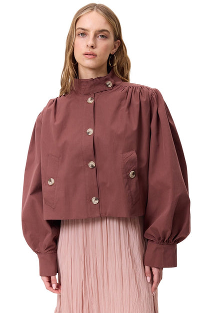 Kurzärmelige Jacke mit Ballonärmeln, rosafarben