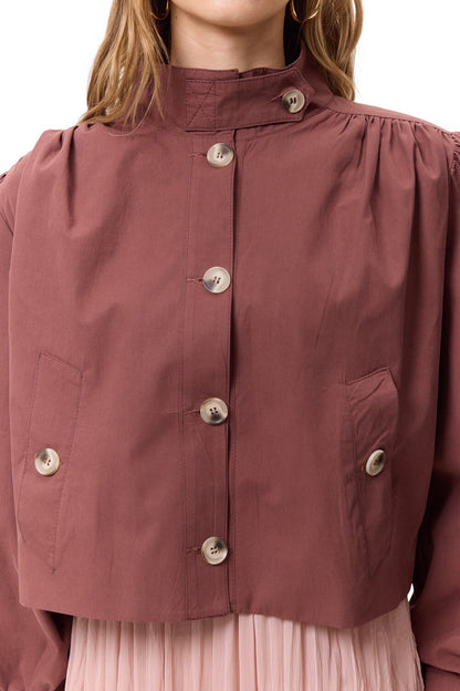 Kurzärmelige Jacke mit Ballonärmeln, rosafarben