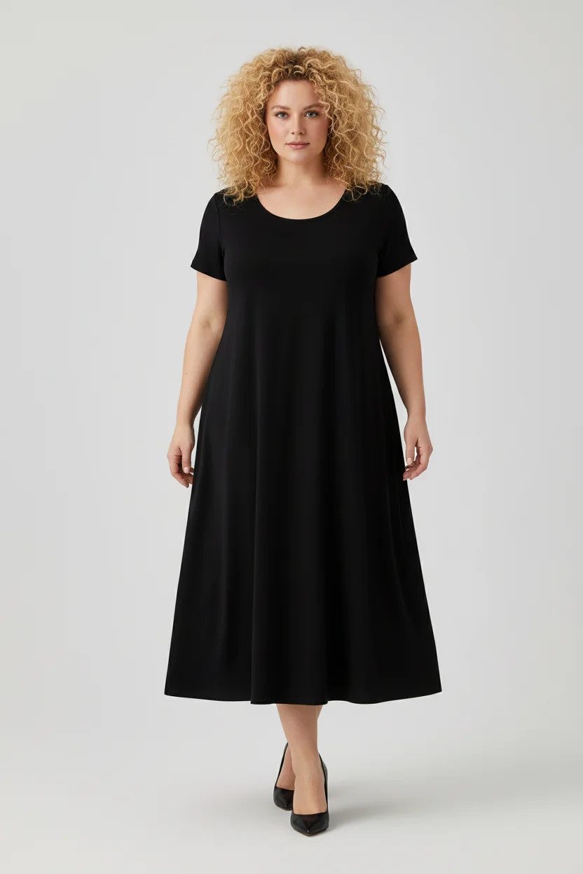 Kurzärmeliges Freizeitkleid mit Rundhalsausschnitt