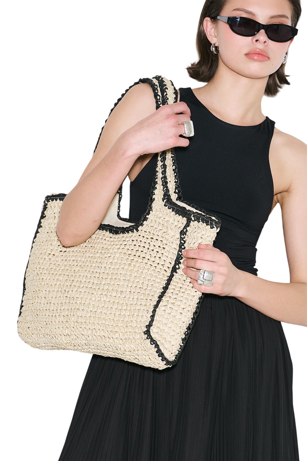 Kontrastdetails, gewebte Tasche, braun