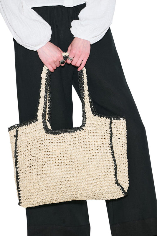 Kontrastdetails, gewebte Tasche, braun