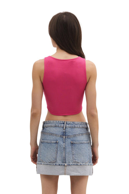 Gemustertes Tanktop mit Korsett-Details und breiten Trägern