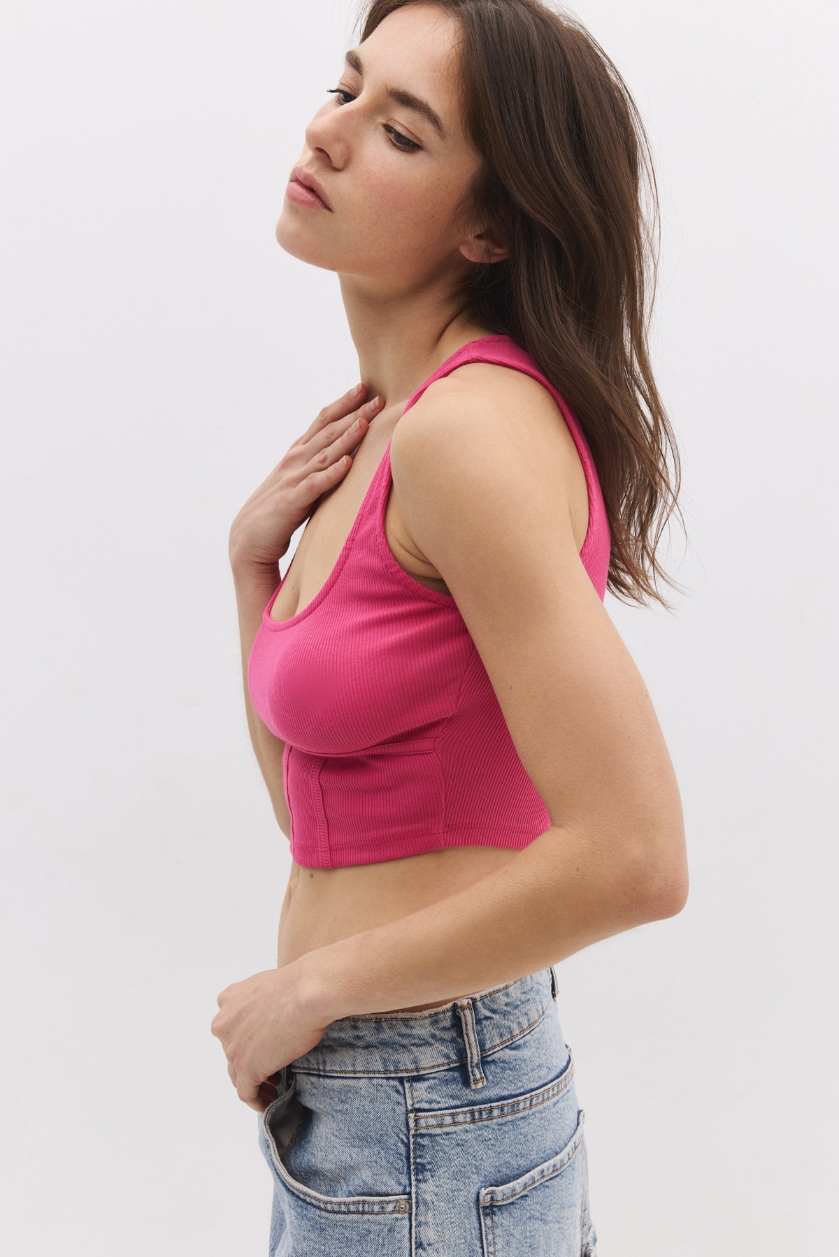 Gemustertes Tanktop mit Korsett-Details und breiten Trägern