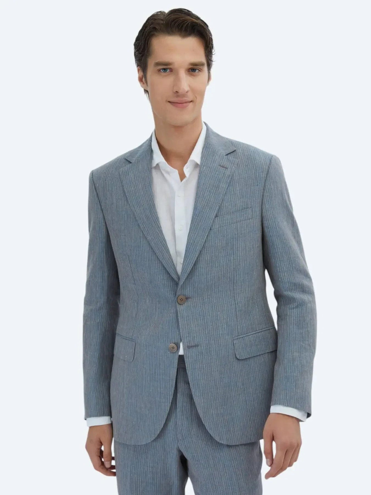 Gestreifter Modern Fit 100% Leinenanzug