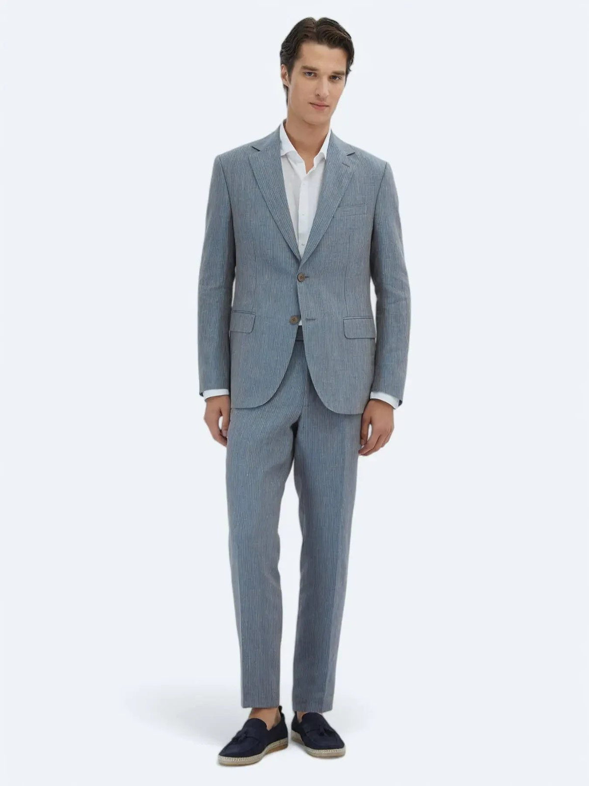 Gestreifter Modern Fit 100% Leinenanzug