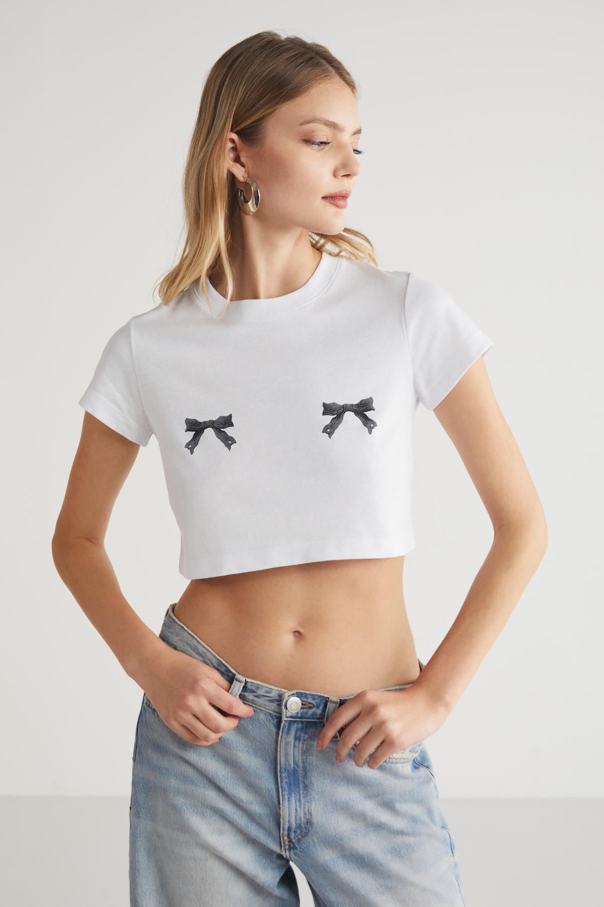 KRIM Damen Bio-Baumwolle Crop-Shirt