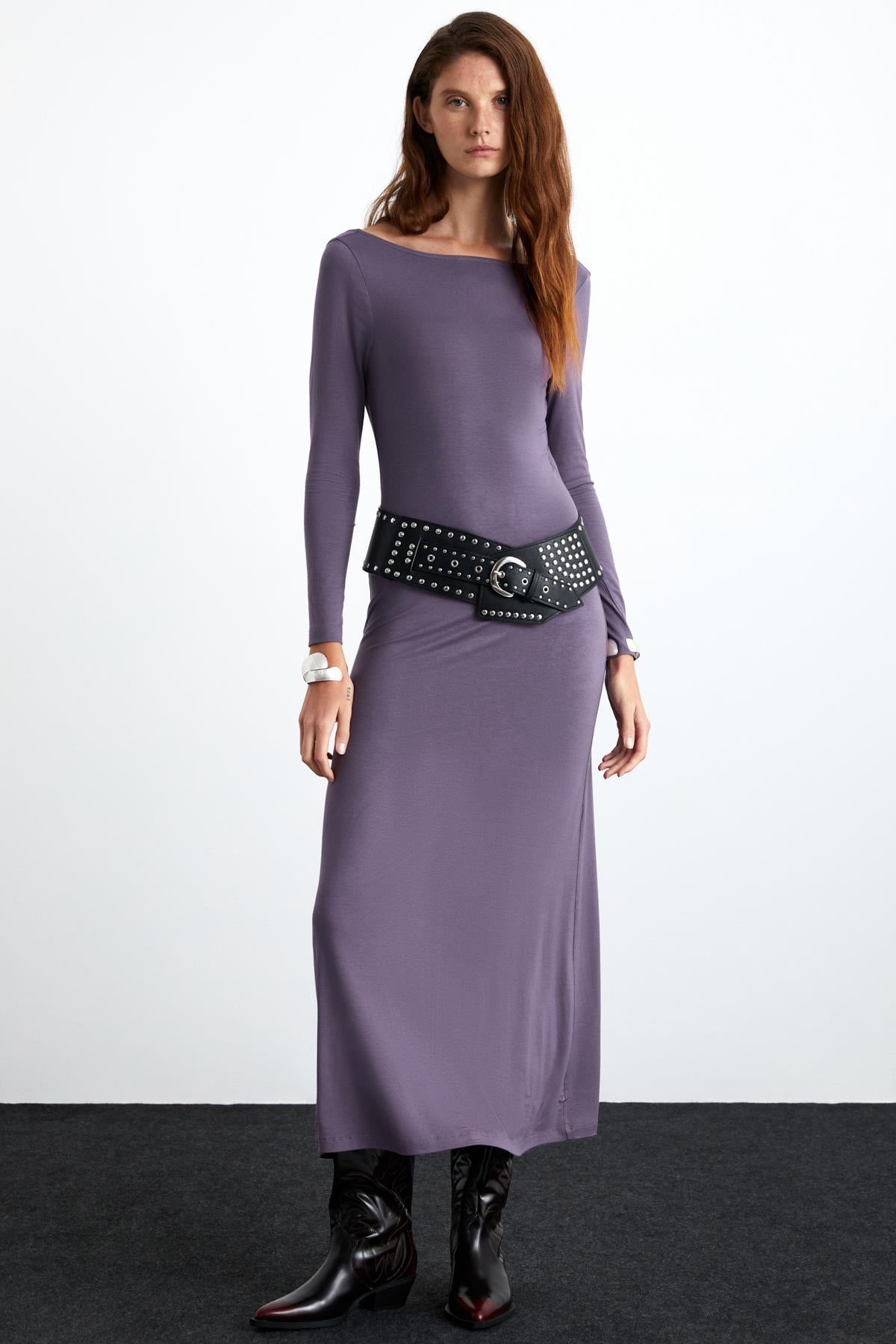 ETHIQUET KRIZIA Damen Viskose Maxikleid Mürdüm