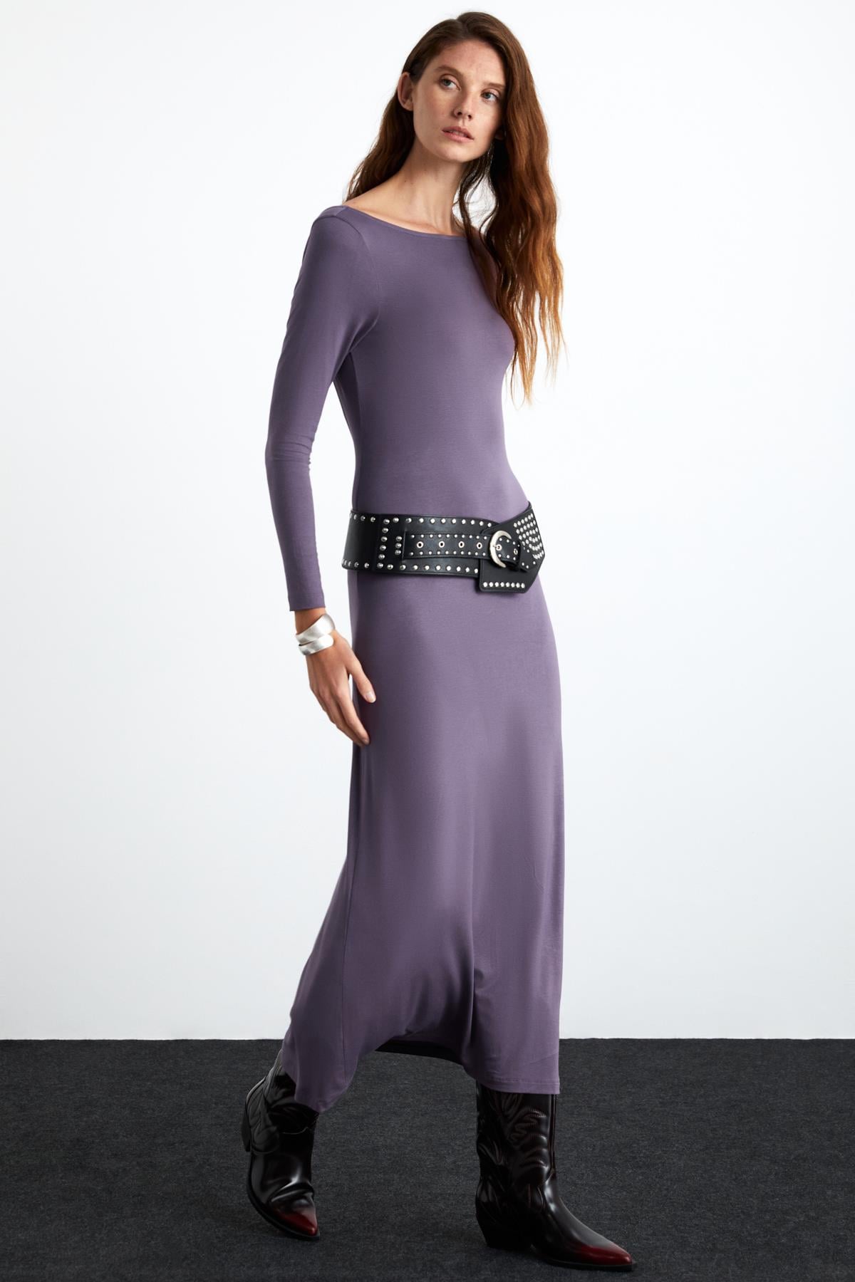 ETHIQUET KRIZIA Damen Viskose Maxikleid Mürdüm