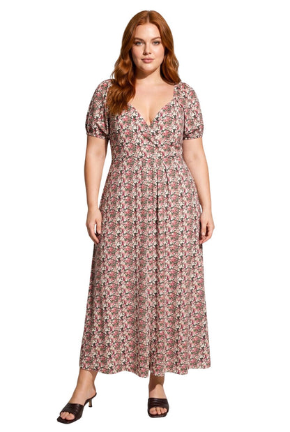 Wickelkragen Kurzarm Maxikleid